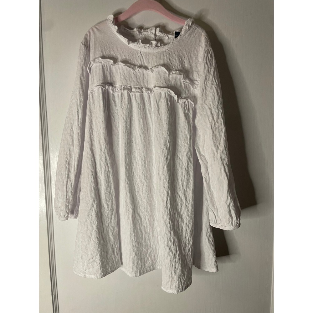 Michelle Mcdowell White Ruffle Long Sleeve shirt Textured Cotton Rayon Sz S